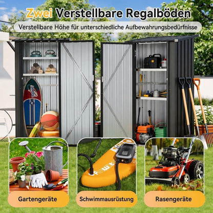 Metall Gerätehaus mit Regalböden – 88x54x164cm