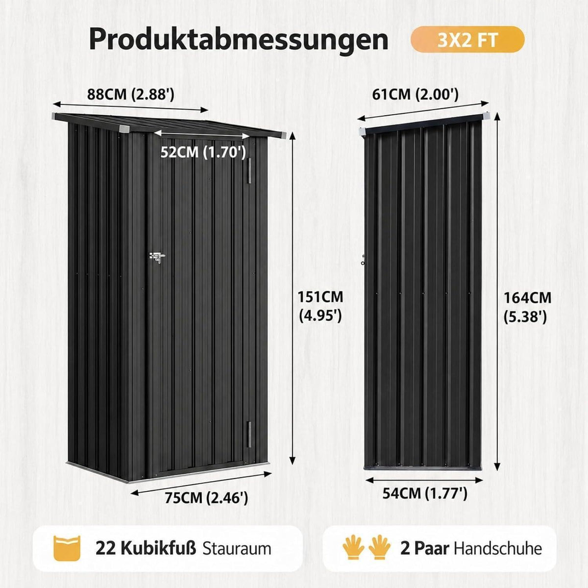 Kompaktes Gerätehaus mit 2 Regalböden – 3x2 ft, Schwarz