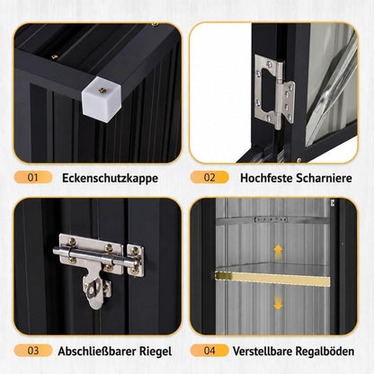 Kompaktes Gerätehaus mit 2 Regalböden – 3x2 ft, Schwarz