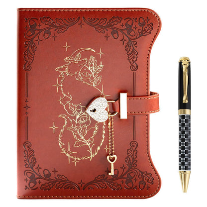 Notizbuch mit Schloss & Schlüssel – Vintage Fuchs Design A5