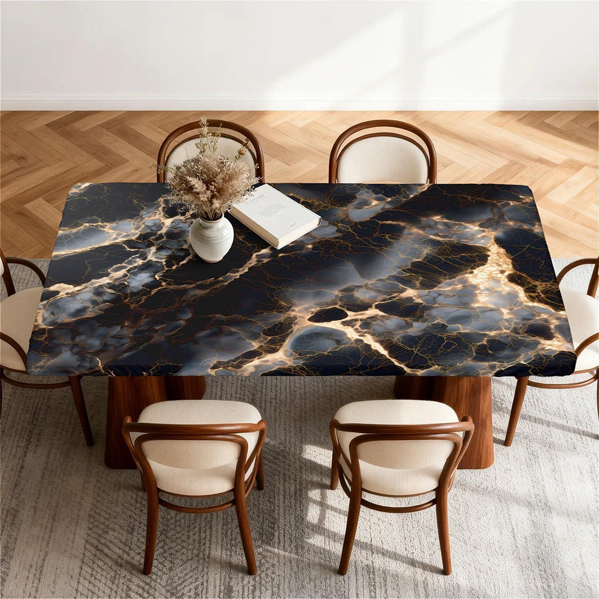 Elastische Tischdecke Rechteckig 160x90 cm – Schwarz Marmor