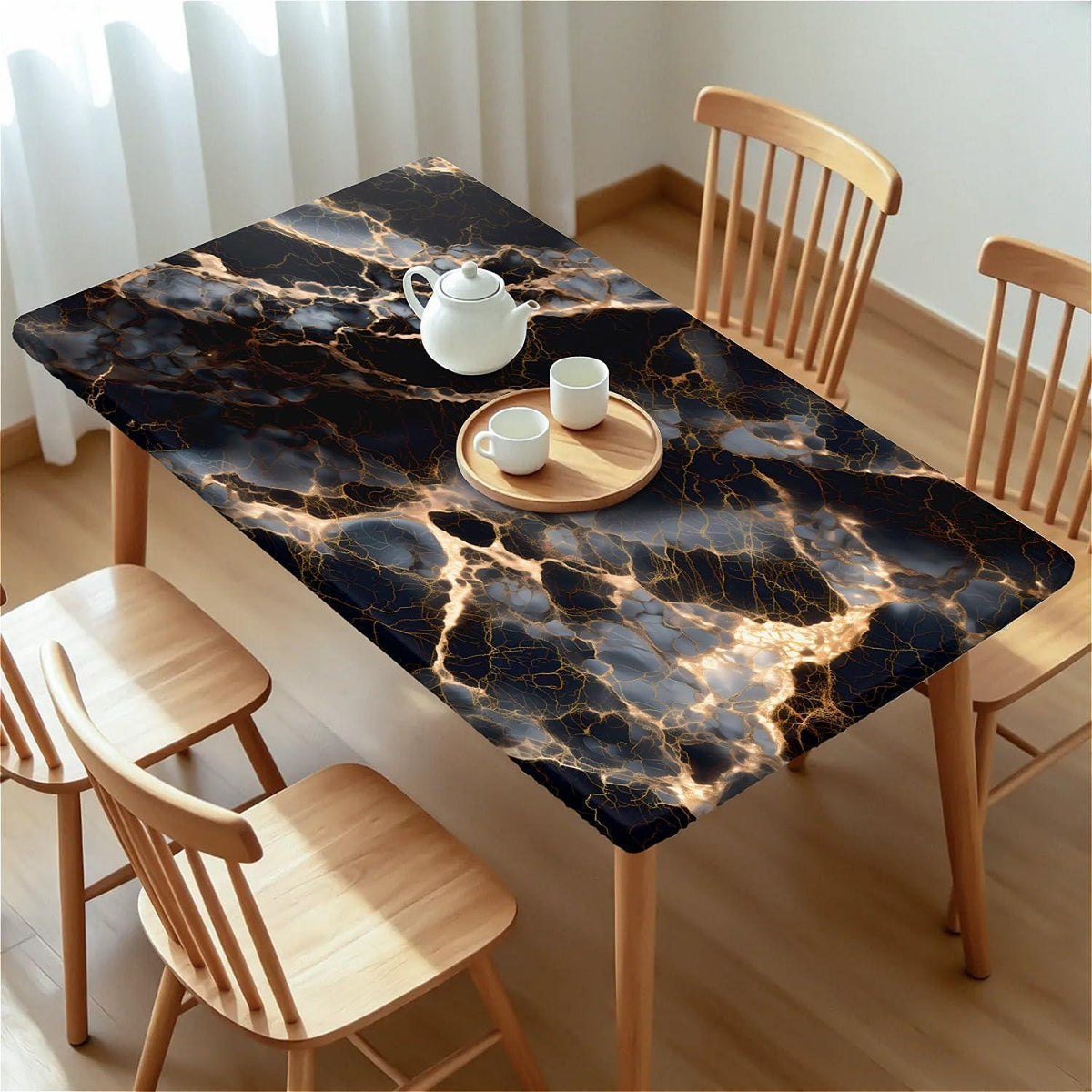 Elastische Tischdecke Rechteckig 160x90 cm – Schwarz Marmor