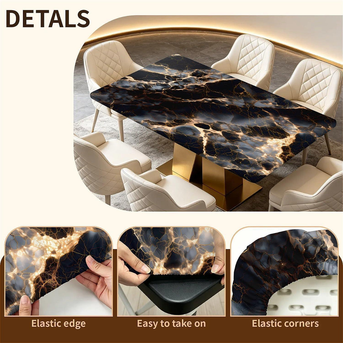 Elastische Tischdecke Rechteckig 160x90 cm – Schwarz Marmor