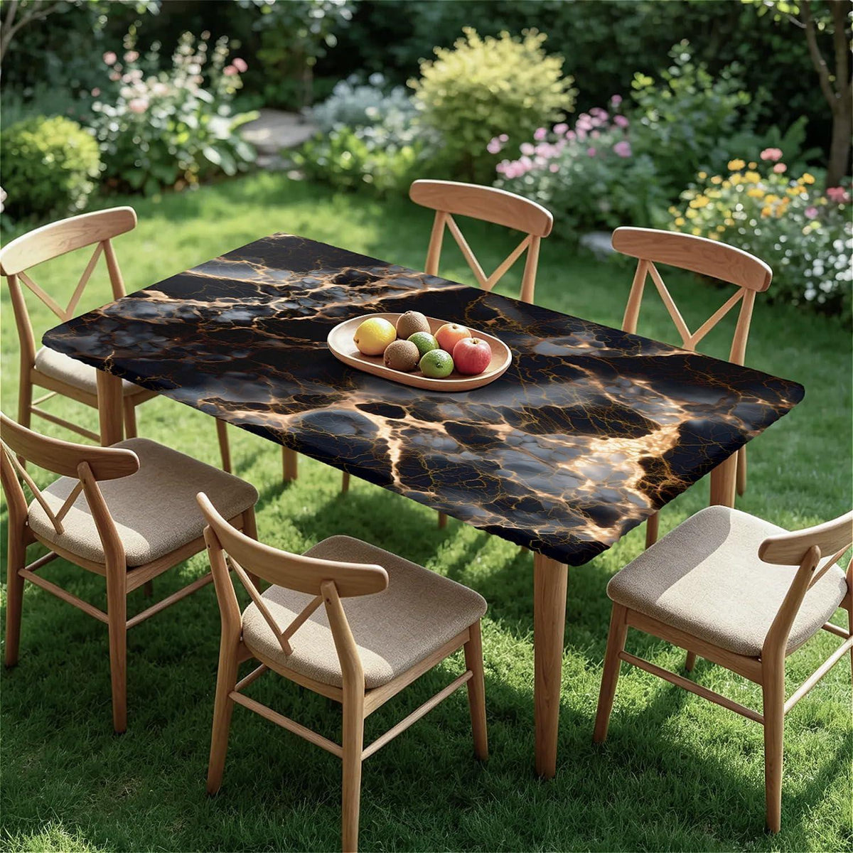 Elastische Tischdecke Rechteckig 160x90 cm – Schwarz Marmor