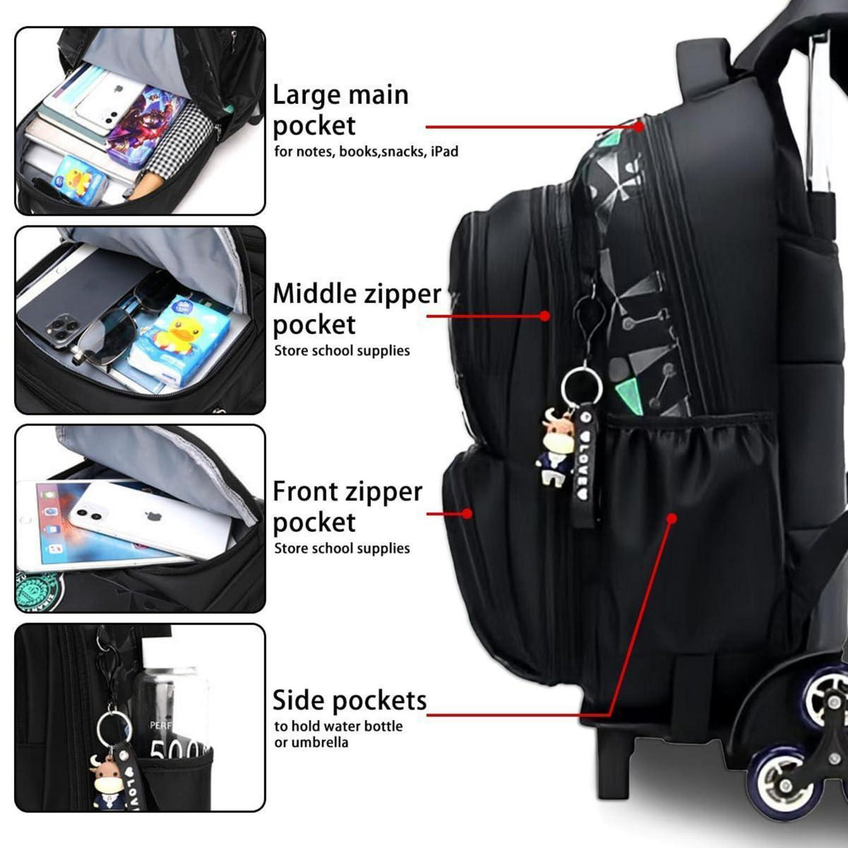 Rucksack mit Rollen für Kinder – Schultasche Trolley