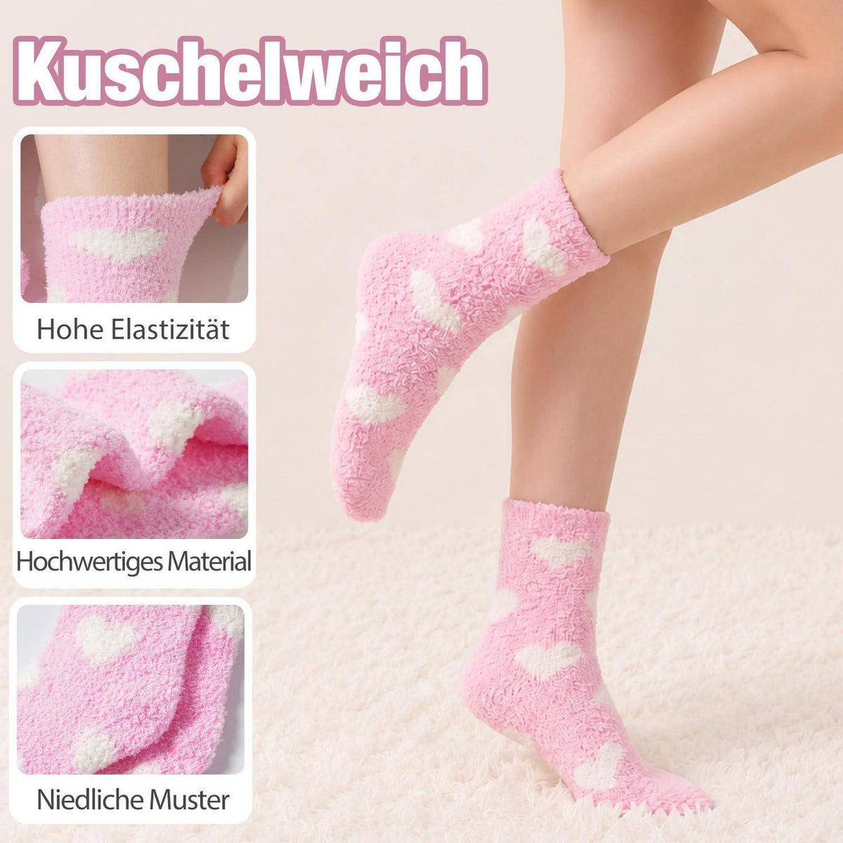 Kuschelsocken Damen 36-42 Rosa Flauschig Warm Bettsocken Geschenkidee