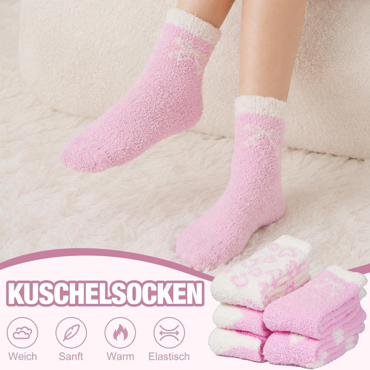 Kuschelsocken Damen 36-42 Rosa Flauschig Warm Bettsocken Geschenkidee