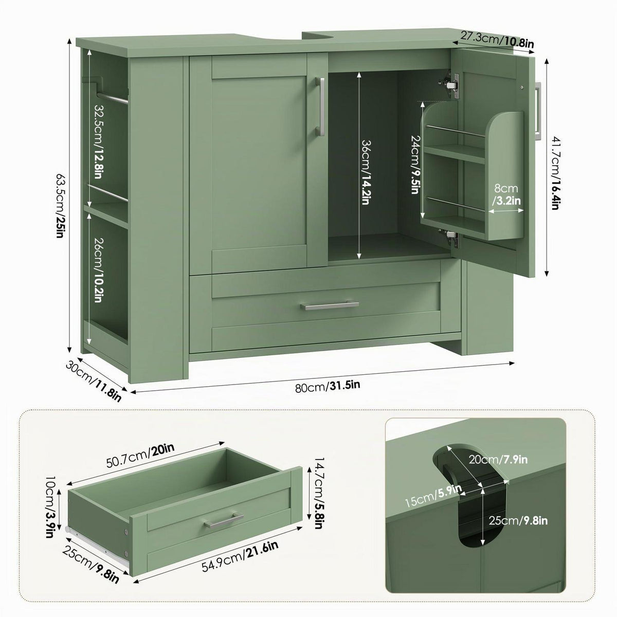 Waschbeckenunterschrank Grün mit Soft-Close Türen