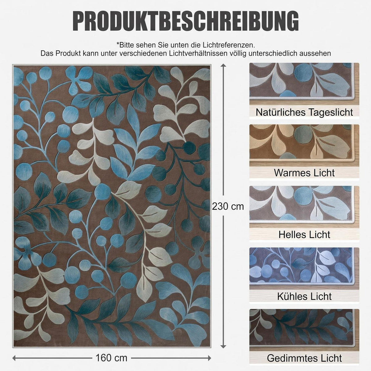 Waschbarer Kurzflor Teppich Braun-Blau 180x250 cm – Rutschhemmend & Weich