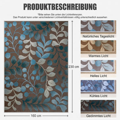Waschbarer Kurzflor Teppich Braun-Blau 180x250 cm – Rutschhemmend & Weich