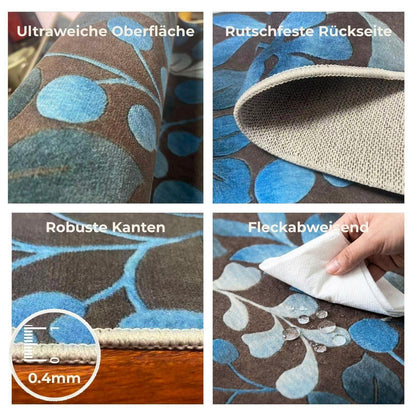 Waschbarer Kurzflor Teppich Braun-Blau 180x250 cm – Rutschhemmend & Weich