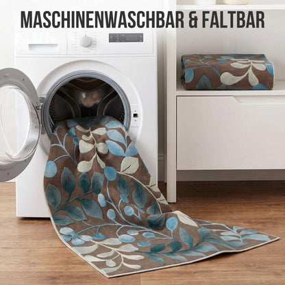 Waschbarer Kurzflor Teppich Braun-Blau 180x250 cm – Rutschhemmend & Weich