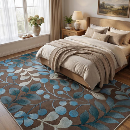Waschbarer Kurzflor Teppich Braun-Blau 200x300 cm – Rutschhemmend & Weich