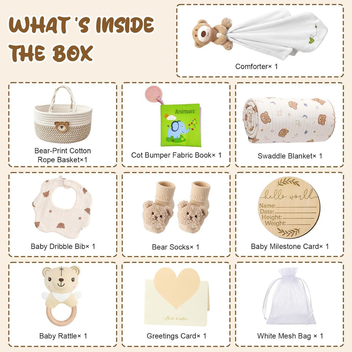 Baby Geschenkset 10-teilig für Neugeborene Jungen & Mädchen