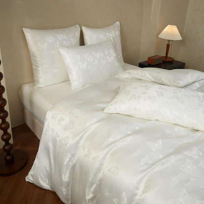 Satin Bettwäsche Set 135x200 Weiß Creme Schmetterling
