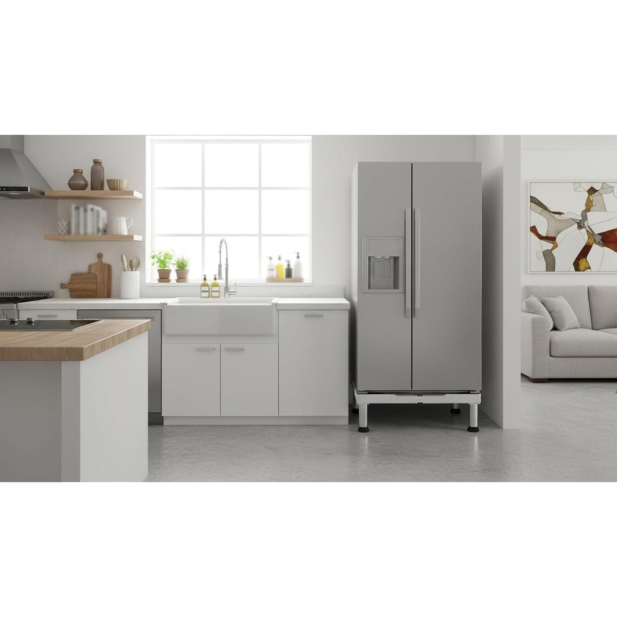 Höhenverstellbarer Kühlschrank-Unterbau | Weiß, 300kg Traglast