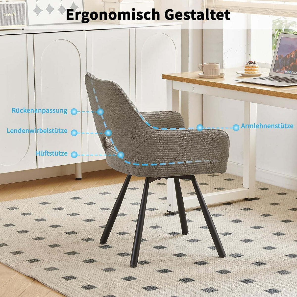 360° Drehbarer Esszimmerstuhl mit Armlehnen, Hellkaffeebraun