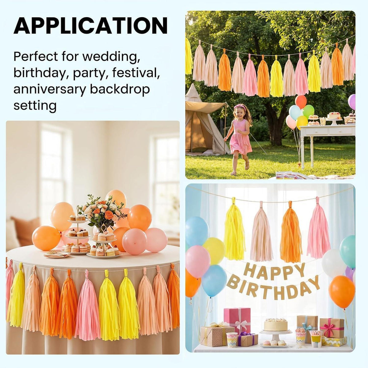 Pastellfarbene Quasten Girlande – 40 Stück für Party & Deko
