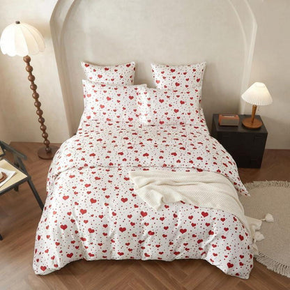 Gezu Satin Bettwäsche Set 135x200 Rot Herzen