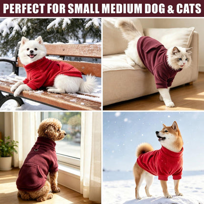 Hundepullover Hoodie mit Tasche – Warm & Bequem (Rot, M)