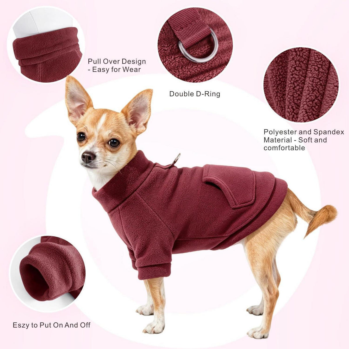 Hundepullover Hoodie mit Tasche – Warm & Bequem (Rot, M)