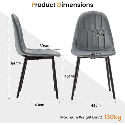 YOUDENOVA Esszimmerstühle 4er Set, Grau, Samt & Metall