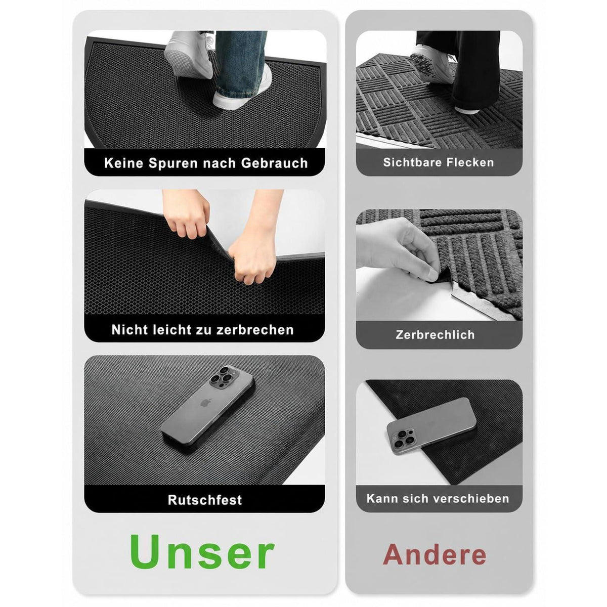 Fußmatte Halbrund 43x76 cm - Rutschfest & Schmutzfang für Draußen
