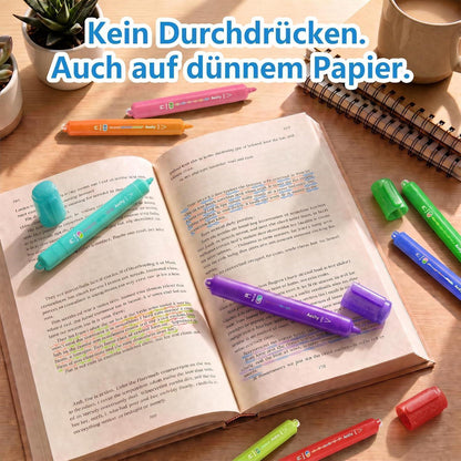 12er Textmarker Set mit Glitzer & Rollermuster
