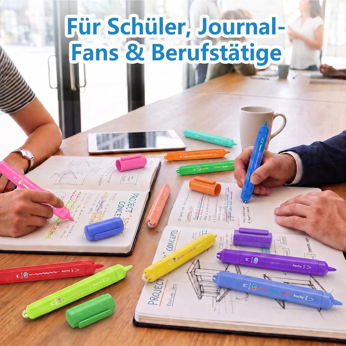 12er Textmarker Set mit Glitzer & Rollermuster