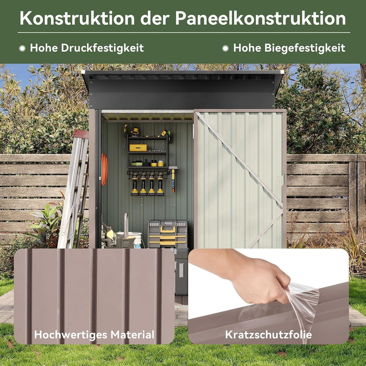 Metall Gerätehaus mit Boden & 2 Einlegeböden (90x150cm)