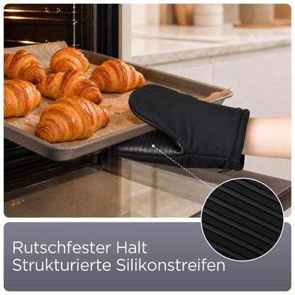 Mini Ofenhandschuhe Silikon mit Baumwollfutter, Hitzeschutz 2er Set Schwarz