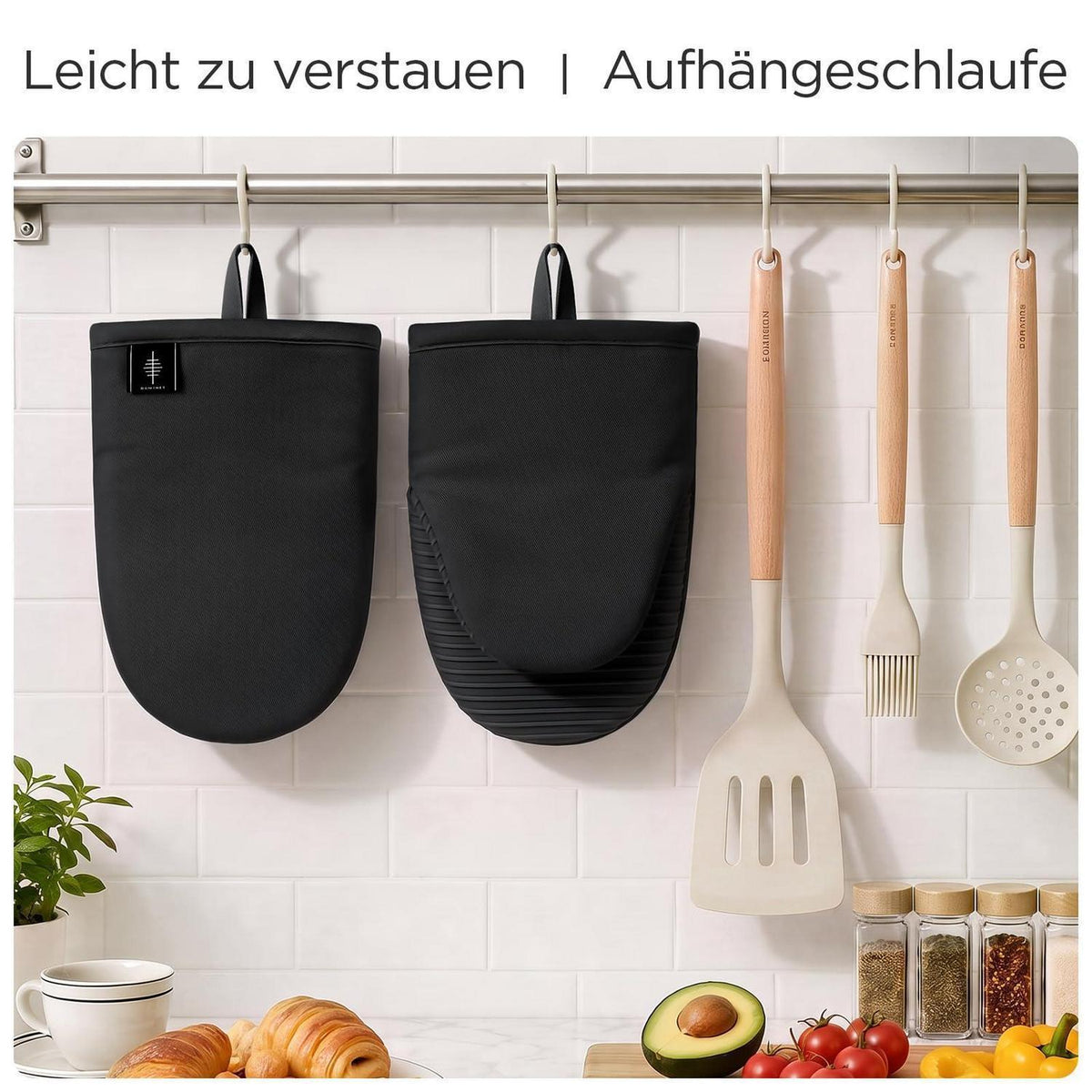 Mini Ofenhandschuhe Silikon mit Baumwollfutter, Hitzeschutz 2er Set Schwarz