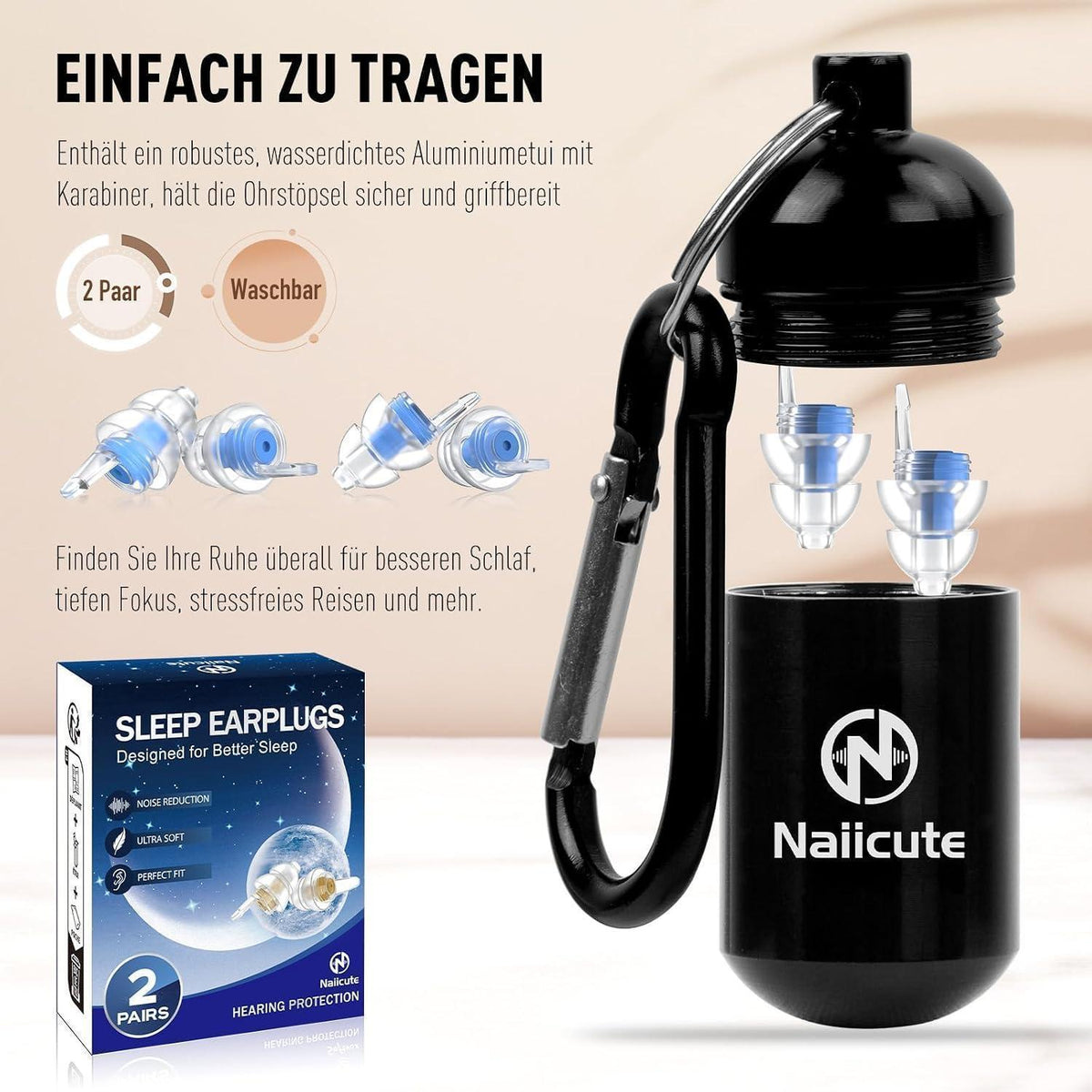Ohrstöpsel zum Schlafen – Ultraweiche Lärmreduzierung 2 Größen