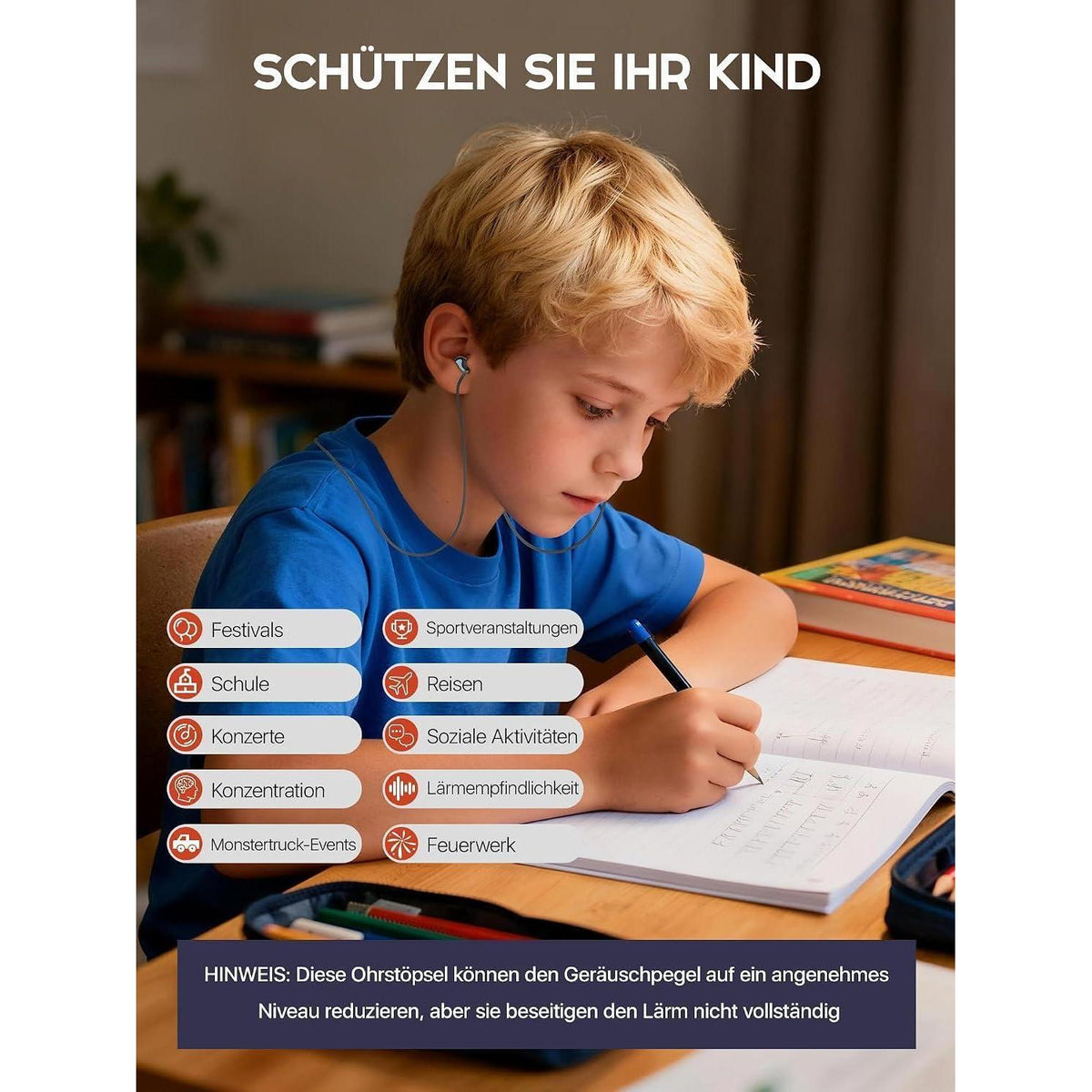 Ohrstöpsel Kinder Lärmschutz 26dB – Konzentration Schule Reisen