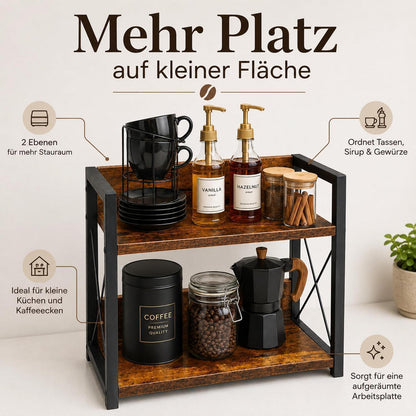 Küchenregal 2 Ebenen Holz Metall, Kaffee Organizer