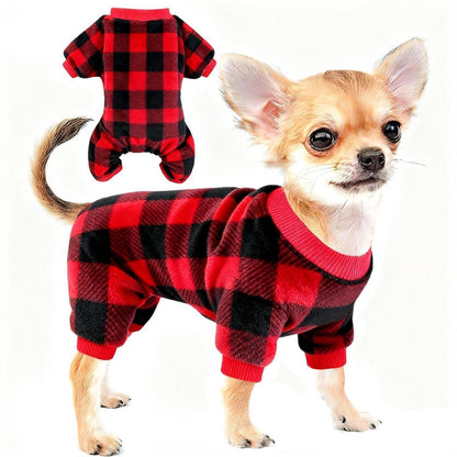 Hundepyjama Fleece Rot, Größe M - Weihnachtlicher Schlafanzug