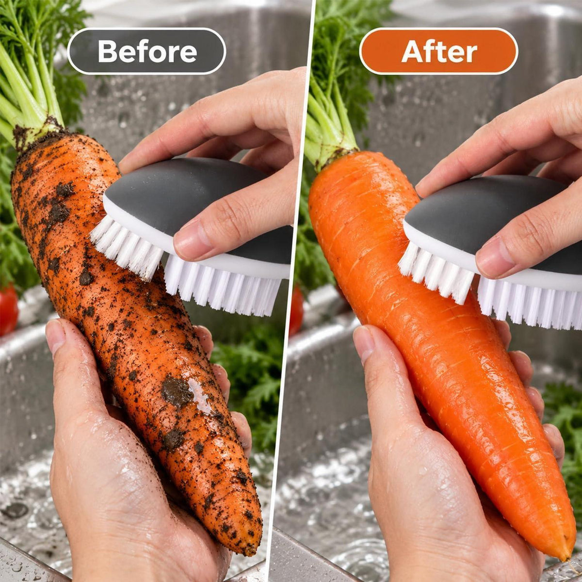 Reinigungsbürste für Obst und Gemüse mit Behälter